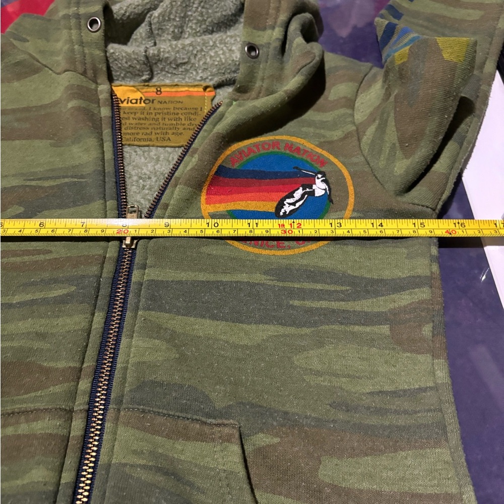 Aviator Nation Green Camo Zip Hoodie with Rainbow Surf Patch - Picture 4 of 5